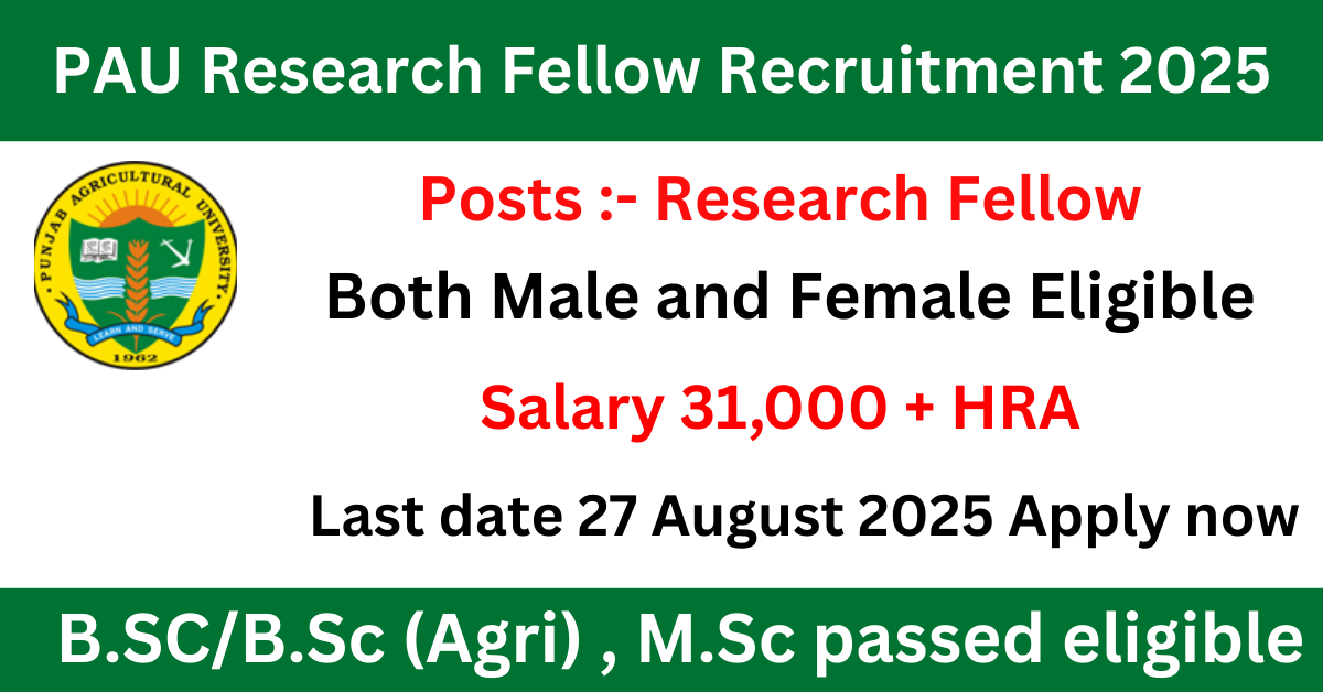 PAU Research Fellow Recruitment 2025 - Department of Soil Science.