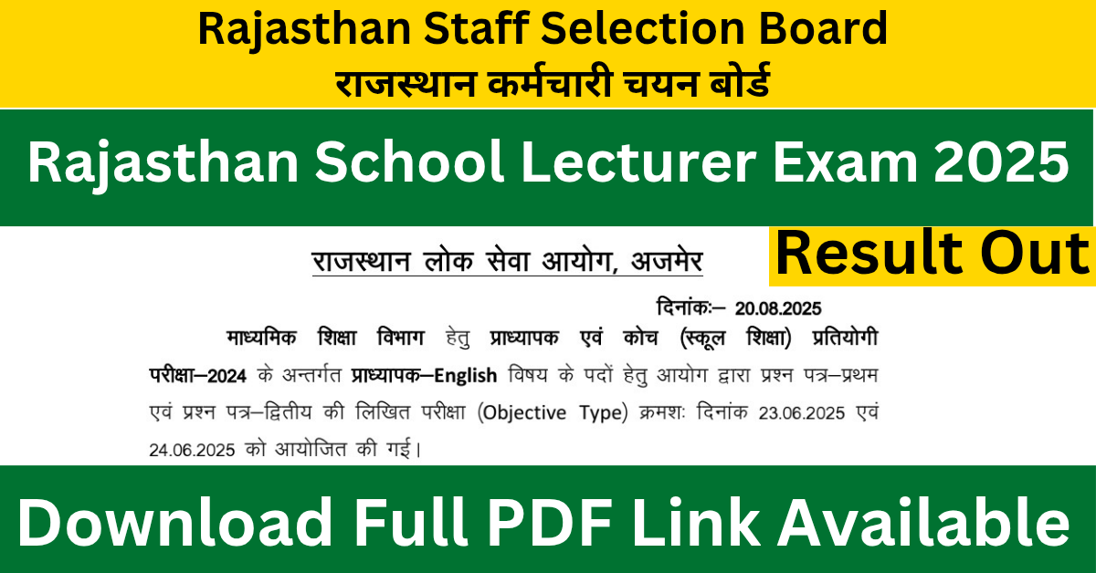 RPSC School Lecturer Result 2025 PDF Download